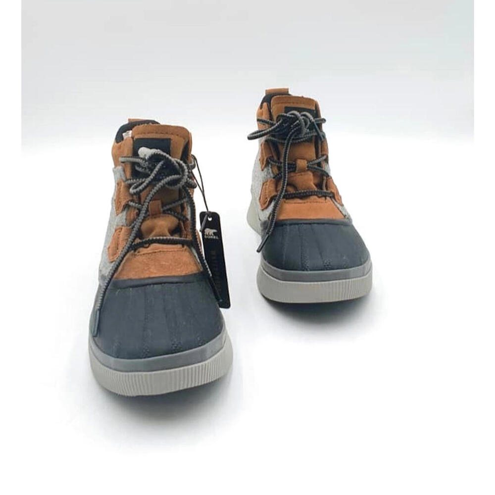 Sorel Out N About Suede Gray/Brown Rubber Calf Winter Boots Size 8.5 Women